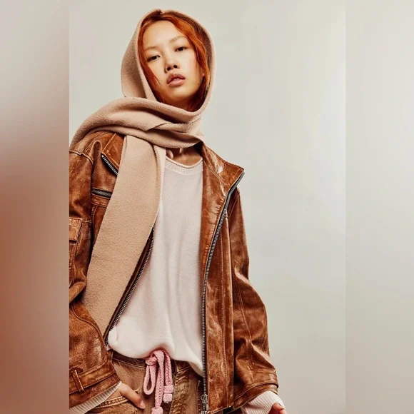 Free People All For You Hooded Wrap Scarf in Mushroom - Picture 5 of 10